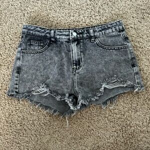 Girls washed out black jean shorts
